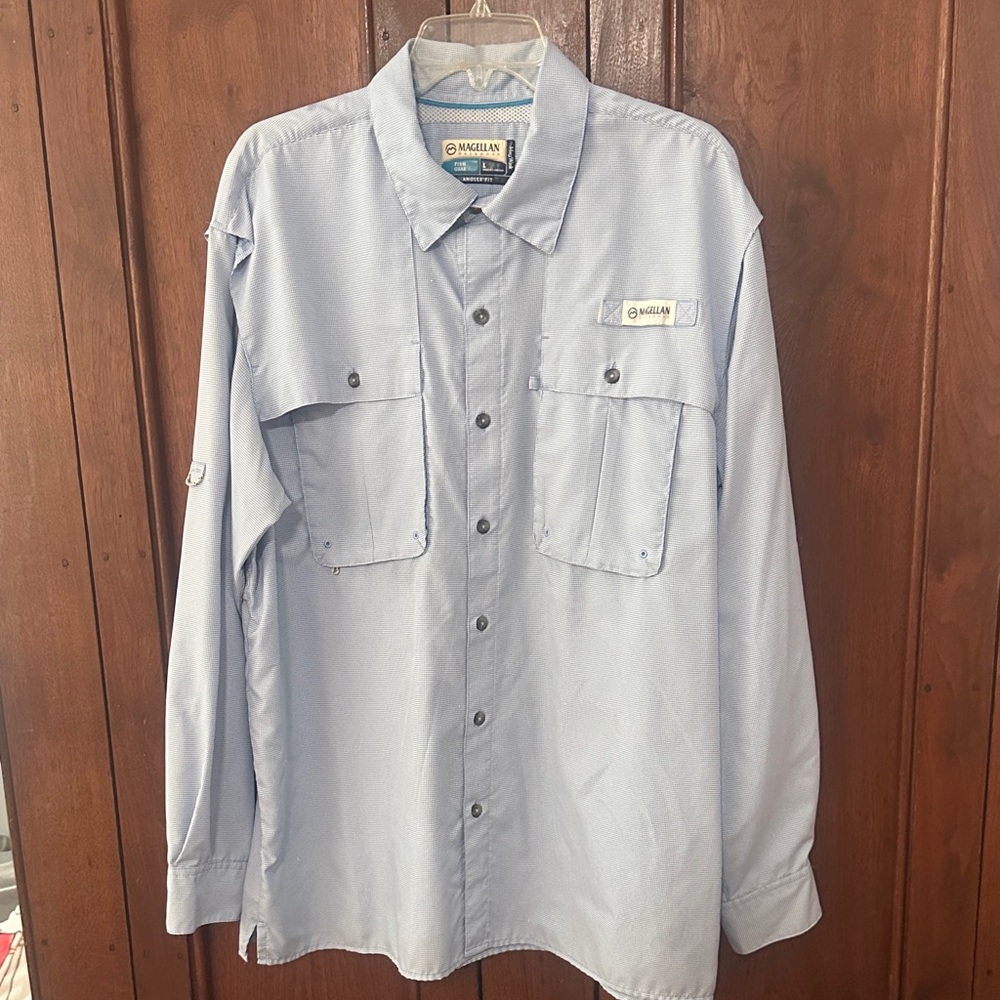 Magellan Outdoors Light Blue/White Fishing Shirt